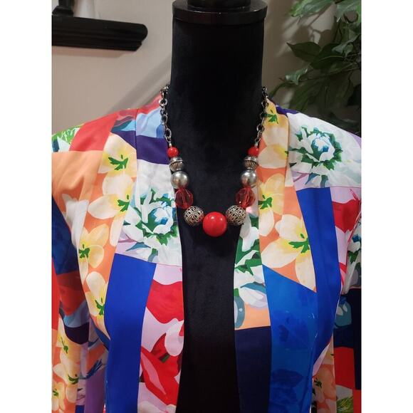 Women's Multicolor Floral Polyester Long Sleeve Open Front Jacket Blazer Size L - Picture 2 of 13